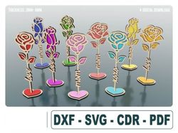 Two Layered SVG Rose Laser Cut 3D  Svg , Eps , Dxf , digital download