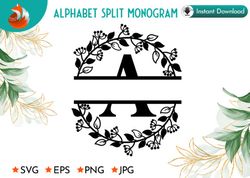 Flora Svg a-Z Alphabet Split Monogram Svg , Eps , Dxf , digital download