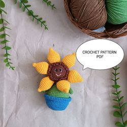 Crochet pattern sunflower in a pot, amigurumi pattern sunflower, Crochet Pattern for a Sunflower, Crochet flower in a po