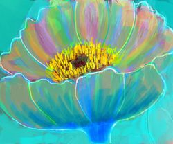 Turquoise flower/ Peony/Oil painting