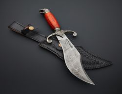 Custom Hand Forged, Damascus Steel Functional Bowie 14 inches, Bowie Knife, Bowie Battle Ready, With Sheath
