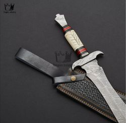 Custom Handmade Damascus Steel 22 Inches Double Edge Viking Sword, Battle Ready With Leather Sheath, Dark Age Swords