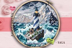 Ice lighthouse cross stitch pattern PDF, lighthouse, landscape cross stitch, winter cross stitch, ocean cross stitch