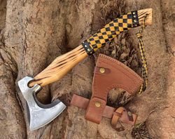 Customized Hand Forged High Carbon Steel Hunting Axe, Viking Axe 22 Inch Hatchet With Leather Sheath, Amethyst Axe, Gift