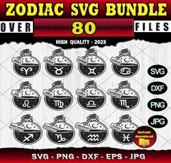 80 Zodiac SVG BUNDLE - SVG, PNG, DXF, EPS, PDF Files For Print And Cricut