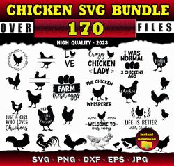 170 Chicken and Rooster SVG Bundle - SVG, PNG, DXF, EPS, PDF Files For Print And Cricut