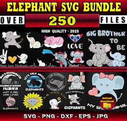 250 Elephant SVG Elephant Cut File - SVG, PNG, DXF, EPS, PDF Files For Print And Cricut
