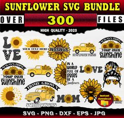 300 Sunflower SVG Sunflower Monogram Svg - SVG, PNG, DXF, EPS, PDF Files For Print And Cricut