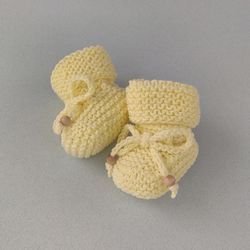 Yellow knitted baby booties, Cute newborn shoes, Cotton new baby socks, Cozy newborn booty