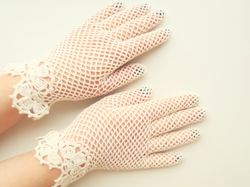 Bridal Lace Gloves Crochet Victorian Wedding Gloves Women Vintage Evening Summer Gloves Ivory Bridesmaid Gloves Gift for