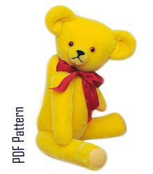 PDF Sewing Bear Pattern Antique Teddy 15"(38cm) Artist design/ Antique Yellow English Bear with Red Ribbon/bear doll DIY