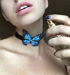 genuine leather choker with butterflys, women's choker, leather butterflys, coker with butterflys