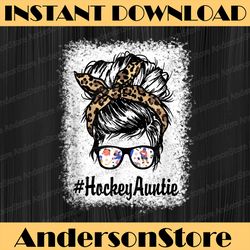 Hockey Auntie Messy Hair Bun Leopard Mother's Day Happy Mother's Day PNG Sublimation Design