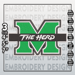 Marshall Thundering Herd Embroidery Files, NCAA Logo Embroidery Designs, NCAA Herd , Machine Embroidery Designs