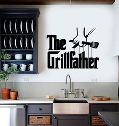 The Grill Father Sticker, Barbeque, BBQ, Wall Sticker Vinyl Decal Mural Art Decor