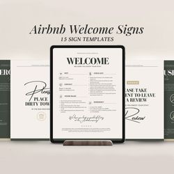 Airbnb Welcome Sign Template, Canva template, 15 signs, VRBO guest book, house manual template, Guest guide,