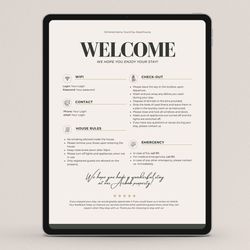 Minimalist One-Page Welcome Sign for Airbnb or VRBO Hosts: House Rules, Wi-Fi, Check-Out Info, Vacation Rental Decor