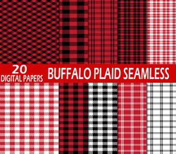 Buffalo Plaid, Buffalo Check, Digital Papers, Seamless Papers, Buffalo Digital Papers