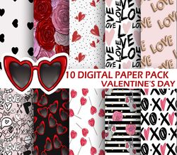 Digital Paper, Valentine Paper, Valentine Background, Digital Paper Pack