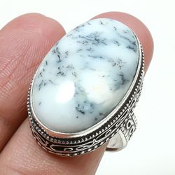 1 PCs Natural Dendrite Opal Gemstone Silver Plated Designer Rings, Bohemian Ring, Brass Plated Rings, Attractive Rings