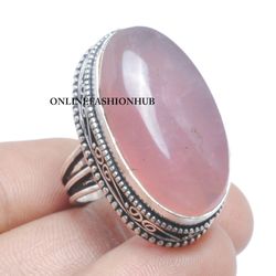 1 PCs Natural Rose Quartz Gemstone Silver Plated Designer Ring, Stackable Ring, Brass Plated Rings, Attractive Rings
