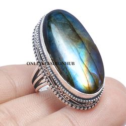1 PCs Natural Labradorite Gemstone Silver Plated Designer Ring, Infinity Ring, Brass Plated Rings, Attractive Rings