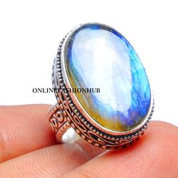 1 PCs Flashy Labradorite Gemstone Silver Plated Designer Ring, Alluring Ring, Brass Plated Rings, Attractive Rings