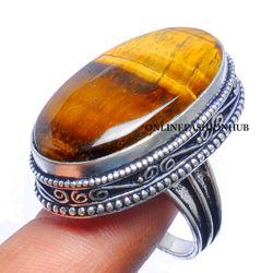 1 PCs Natural Tiger's Eye Gemstone Silver Plated Designer Ring, Alluring Ring, Brass Plated Rings, Attractive Rings