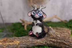 Black horned rabbit, Jackalope Art Doll Miniature Doll OOAK Toy