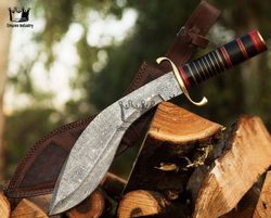 Handmade Damascus Steel 16.5 Inches Hunting Kukri, Battle Ready With Leather Sheath, Tactical Knife, Survival Knife