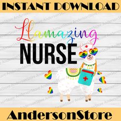 Llamazing Nurse Cute Llama Sunglasses Amazing LGBT Nurse LGBT Month PNG Sublimation Design