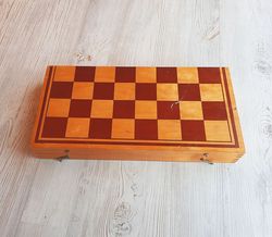 Luga 1975 vintage Russian chess board 45 mm cell - Soviet 48 years old wooden folding chessboard only