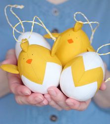 PDF Set of 4 Easter Ornaments (Easter Chickens and Easter Eggs) Sewing Pattern