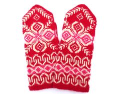 Colorful Nordic snowflake mittens hand knitted women Scandinavian warm winter merino wool mittens Christmas gift for Her
