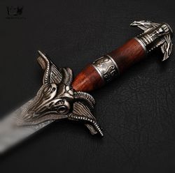 35'' Antique Design Handle, Custom Handmade Damascus Steel Beautiful Double Edge Replica Sword, Sword With Sheath