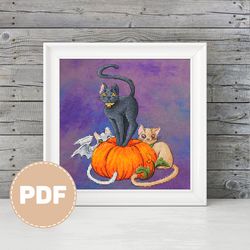 "Pumpkin" crossstitch pattern with a cat