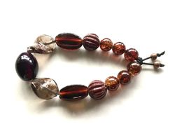brown glass bead stretch bracelet - handmade with repurposed beads