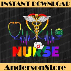 Nurse LGBT-Q Gay Pride Rainbow Flag Registered Nursing RN LGBT Month PNG Sublimation Design