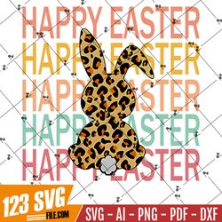 Happy Easter Stacked Cheetah Leopard Bunny Rabbit Printable, Easter PNG, Easter Bunny Png, Easter Sublimation, Retro Eas