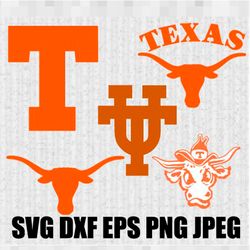 Texas longhorns SVG PNG JPEG  DXF Digital Cut Vector Files for Silhouette Studio Cricut Design