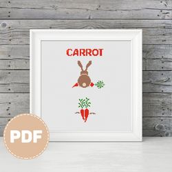 "Carrot" cross stitch primitive pattern with rabbit