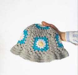 crochet summer hat, crochet hat, handmade vintage hat, granny square crochet hat