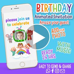 Cocomelon party invitation, Video invitation, Animated invitations, Cocomelon Party invitations, Birthday invitation
