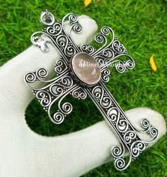 Rose Quartz Gemstone Cross Vintage Pendant, Cross Jewelry For Good Energy, Dainty Protective Cross Jewelry For Friends