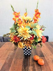 Large Flower Arrangement, Silk Floral Centerpiece in vase, Faux floral arrangement in MacKenzie Childs inspired vase