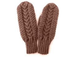 Merino wool mittens hand knit unisex adult mittens with braided cables bronze mittens warm winter gloves Christmas gift