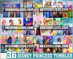 36 Disney Princess tumbler ,Tumblers Designs 20oz Skinny Straight & Tapered Bundle, Bundle Design Template for Sublimati