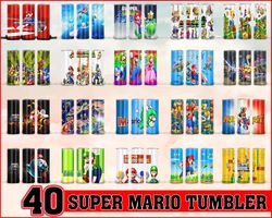 40 Mario DESIGNS 20oz Skinny Straight & Tapered Bundle, Template for Sublimation, Full Tumbler Wrap, PNG Download