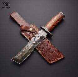Handmade Damascus Steel 15 Inches Medieval Hunting Knife, Boning Knife, Bread Knife, Paring Knife With Sheath