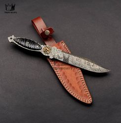 Handmade Damascus Steel 14 Inches Medieval Hunting Knife, Boning Knife, Bread Knife, Paring Knife With Sheath